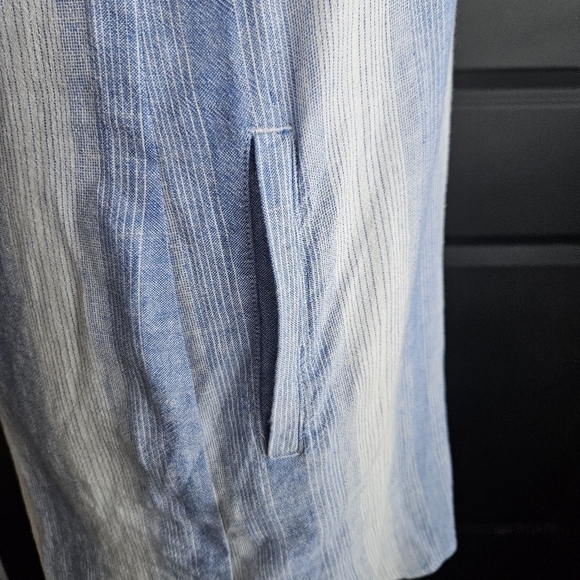 Bella Dahl Size Small Linen Blend A-Line Serene Sea Stripe Shirtdress Blue White - Picture 6 of 9